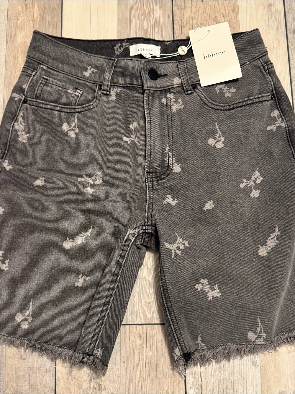 bohme Gray Floral-Print Slim Women’s Shorts